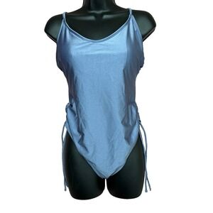 CUPSHE Women's Teal Blue‎ High Cut Ruched  One Piece Swimsuit Size XL New Beach